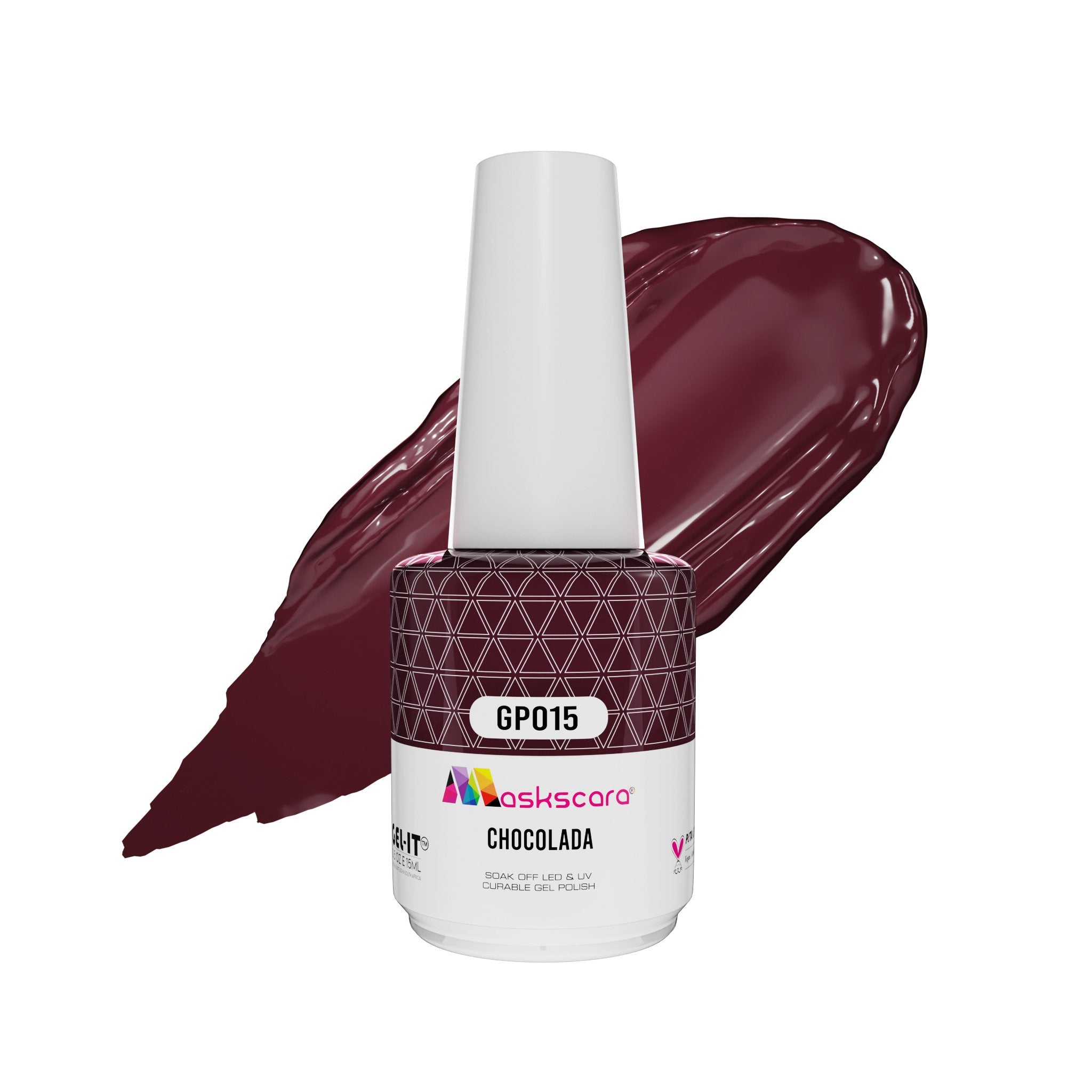 <img scr = “ GP015 Chocolada.jpeg” alt = “Berry Brown gel polish colour by the brand Maskscara”>