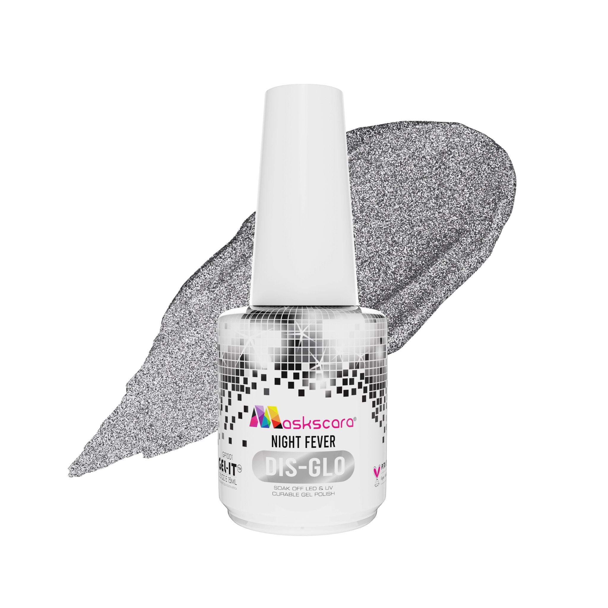 <img scr = “ GP1001 Night Fever.jpeg” alt = “Sliver Reflective Gel gel polish colour by the brand Maskscara”>