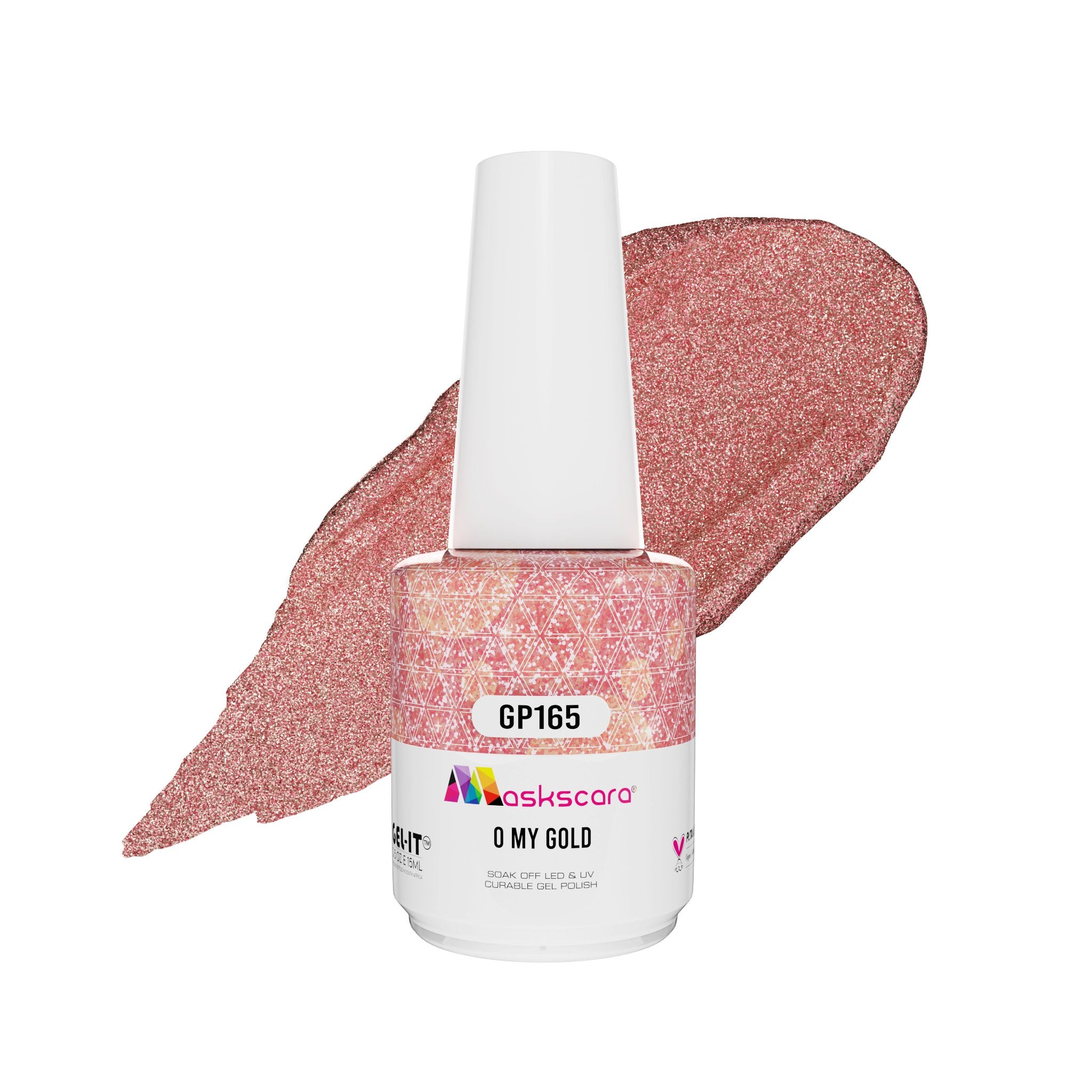 <img scr = “ GP165 O My Gold!.jpeg” alt = “Rose Gold gel polish colour by the brand Maskscara”>