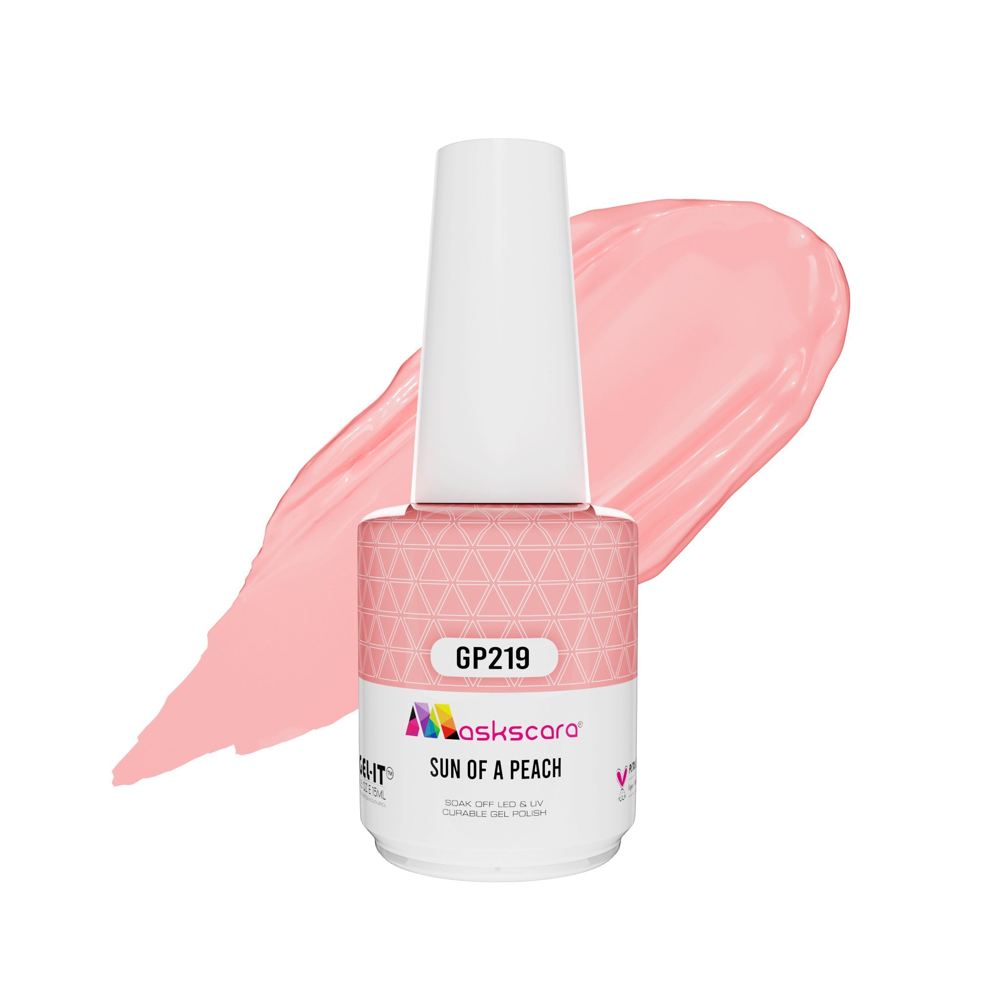 <img scr = “ GP219 Sun Of A Peach.jpeg” alt = “True Peach gel polish colour by the brand Maskscara”>