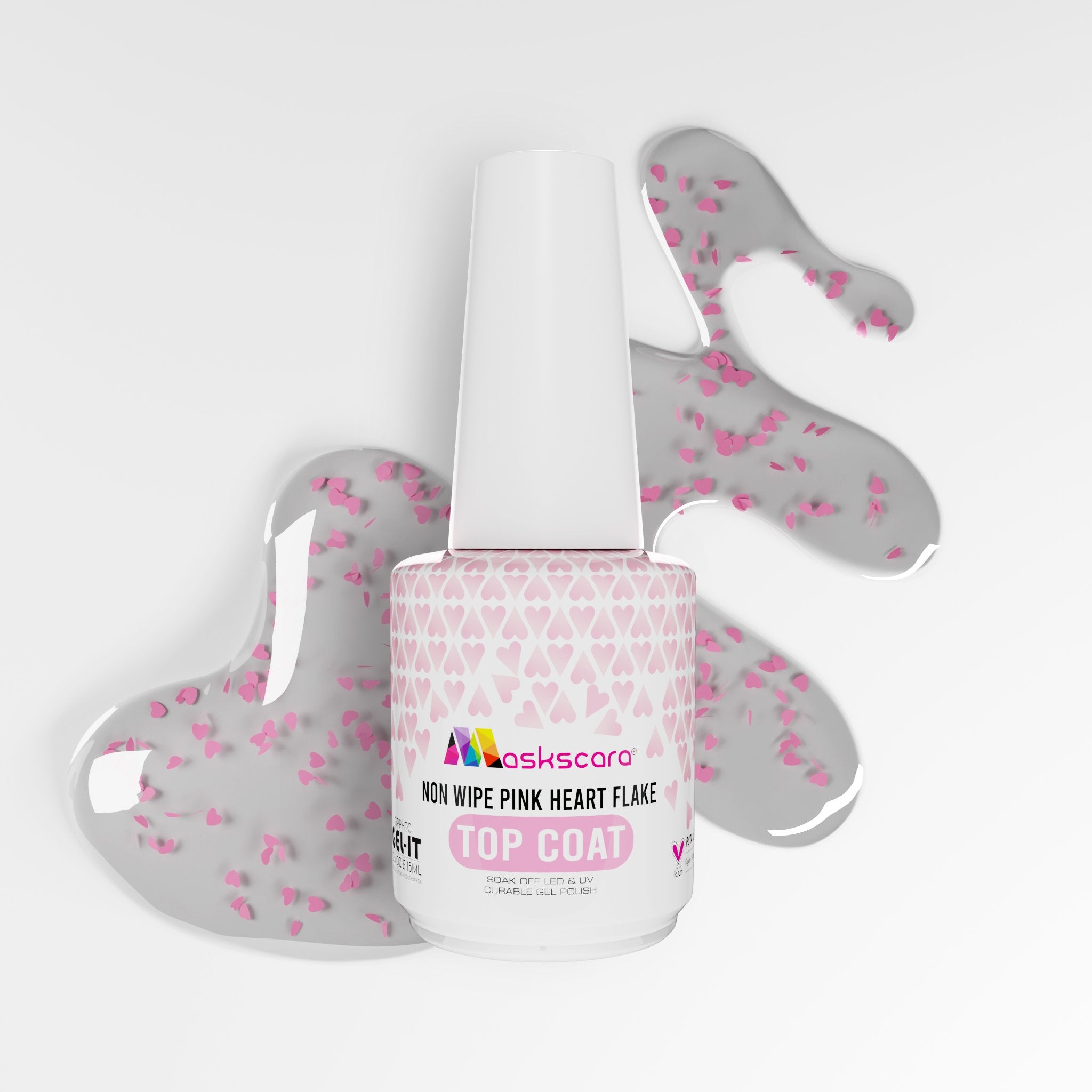 <img scr = “Maskscara Non-Wipe Top Coat - Pink Hearts.jpg” alt = “Pink Heart Top Coat by the brand Maskscara”>