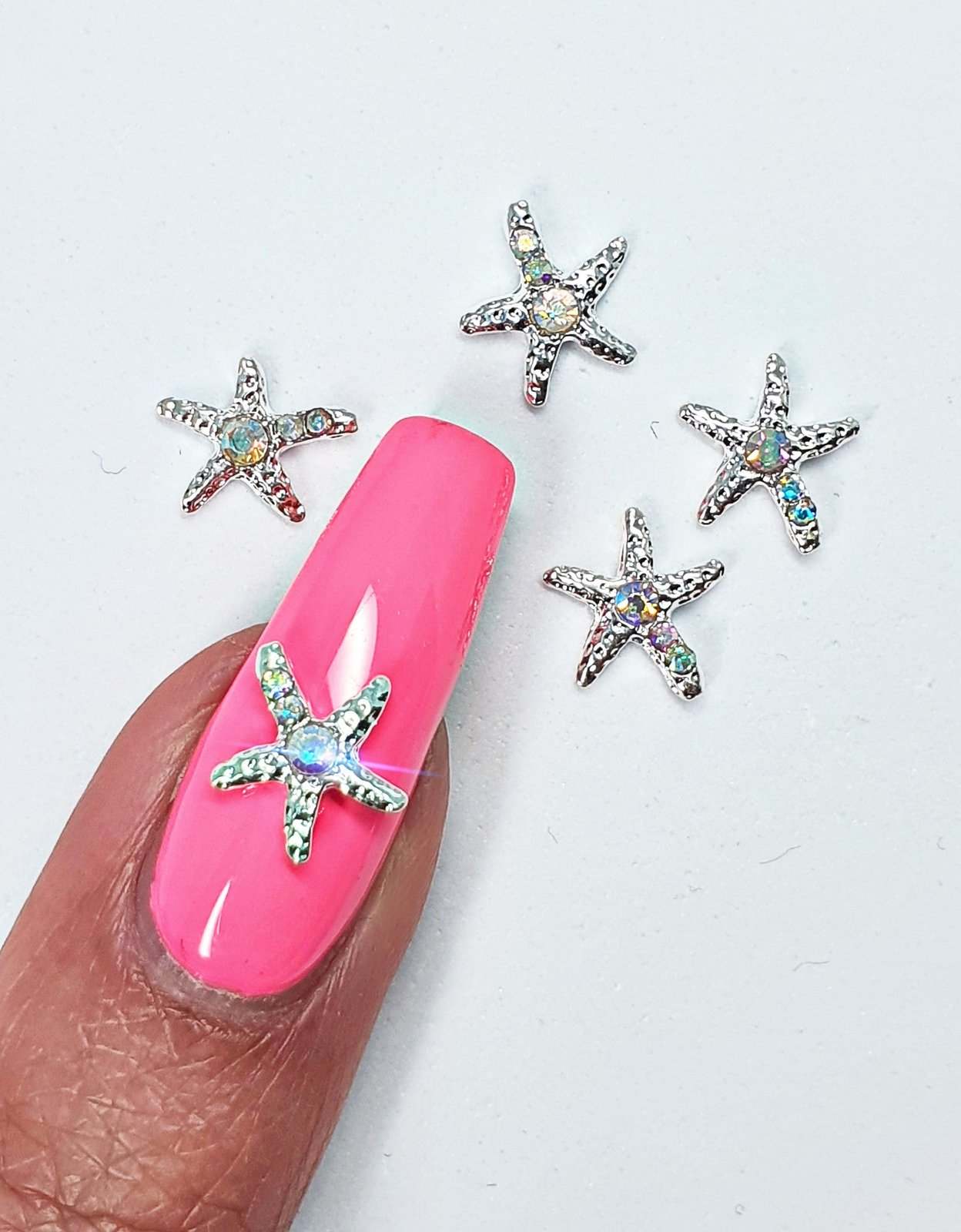 Silver Starfish with Rhinestone Gems (5 Pcs) - Maskscara