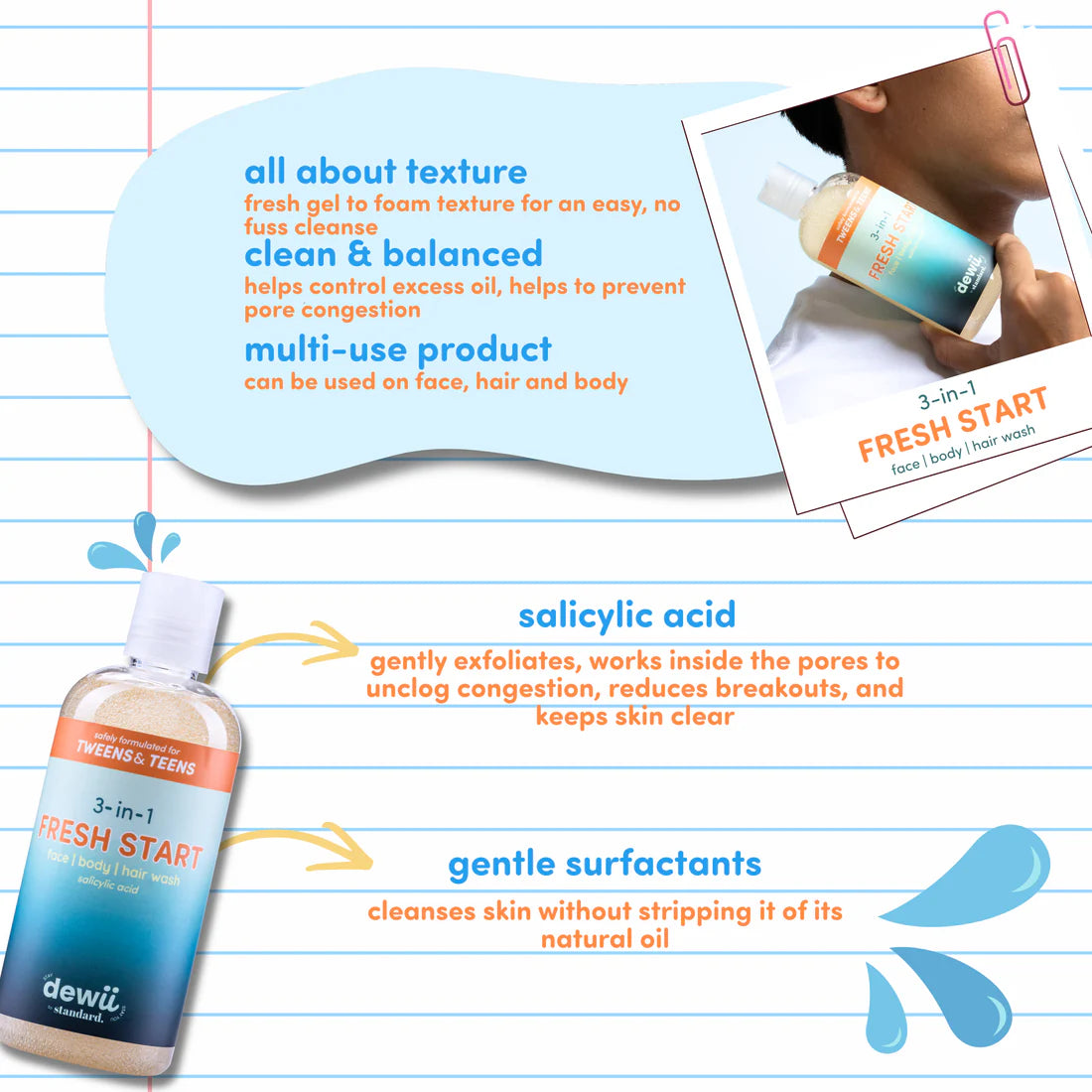 DEWII Fresh Start 3-in-1 Wash with Salicylic Acid