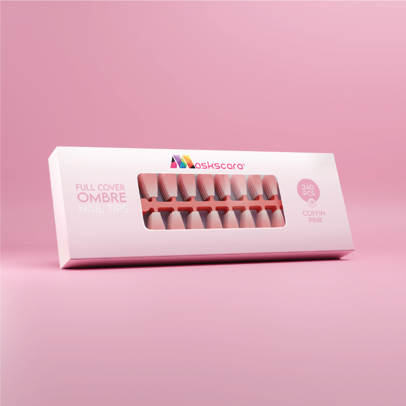 Full Cover Ombre Nail Tips - Coffin Pink 1P