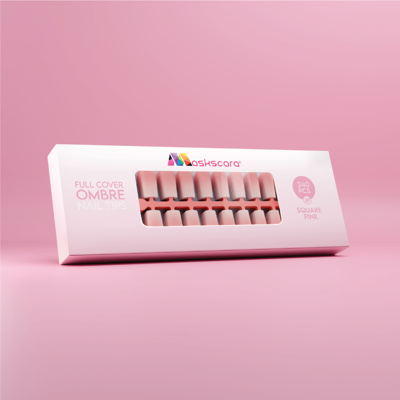Full Cover Ombre Nail Tips - Square Pink 2P