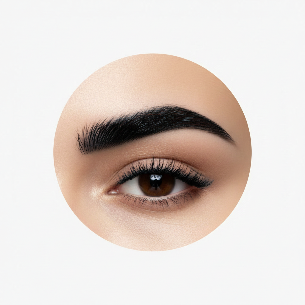 Circular jet black eyebrow tint close-up
