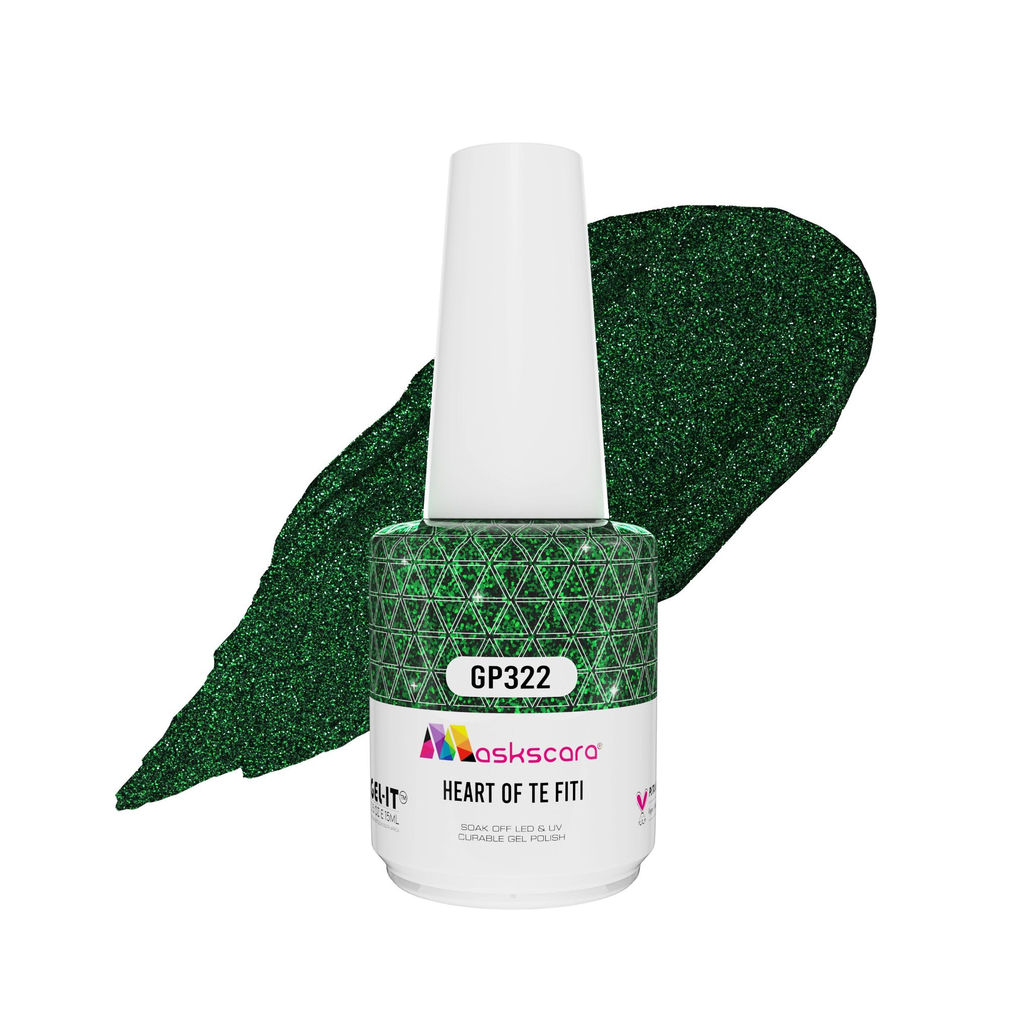 <img scr = “ GP322 Heart Of Te Fiti.jpeg” alt = “Emerald Green Shimmer gel polish colour by the brand Maskscara”>